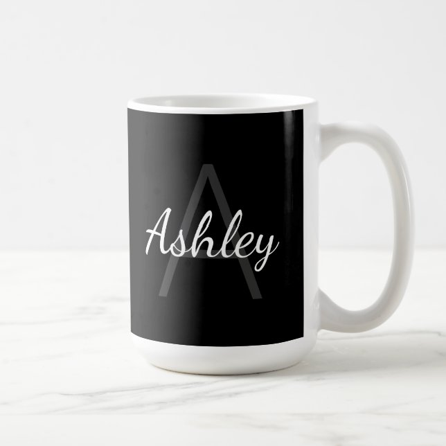 Mug Nom de la fille mignonne Monogrammed | Noir et bla (Droite)