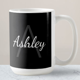Mug Nom de la fille mignonne Monogrammed   Noir et bla
