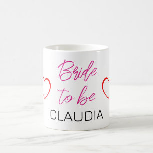 Mug Nom de la future mariée cœurs roses rouges