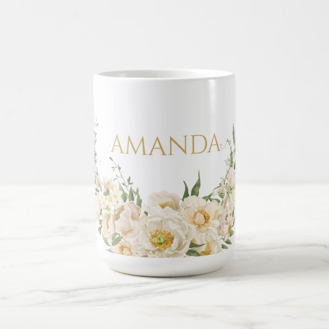 Mug Nom de la Personnaliser Gold & White Flower