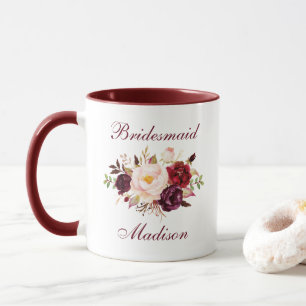 Mug Nom de la servante Aquarelle Bourgogne Floral