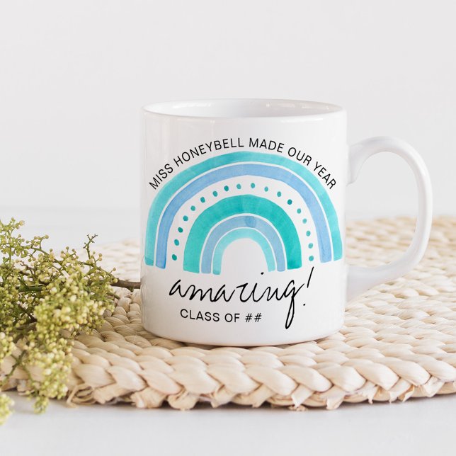 Mug Nom de l'enseignant Classe Extraordinaire de | Doo (Amazing Teacher gift mug with rainbow)