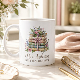 Mug Nom de l'enseignant personnalisé Livres empilés Aq