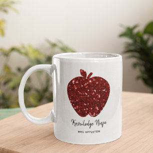 Mug Nom de l'enseignant personnalisé Red Apple Fauxr