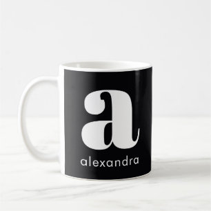 Mug Nom de lettre initiale monogramme noir simple mode