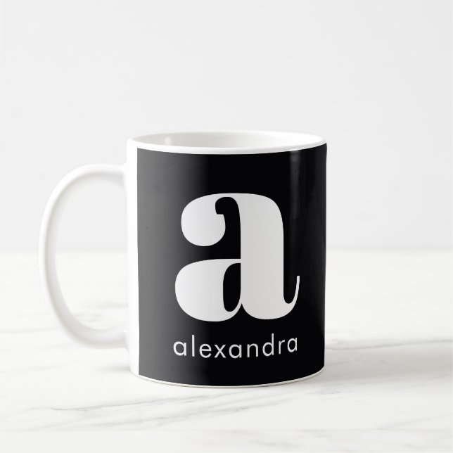 Mug Nom de lettre initiale monogramme noir simple mode (Gauche)