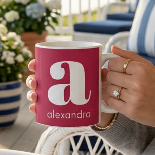 Mug Nom de lettre initiale monogramme rose simple mode