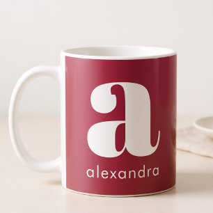 Mug Nom de lettre initiale monogramme rose simple mode