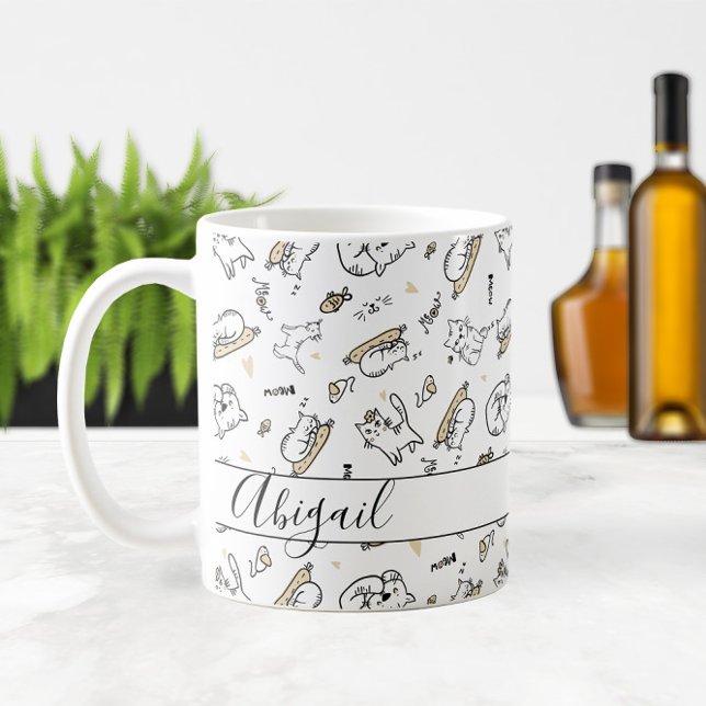 Mug Nom de l'illustration de 🐾 chats ou Amoureux des  (🐾 Cats Illustration Name or Monogram Cat Lover's Coffee Mug
)