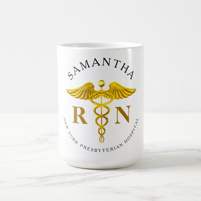 Mug Nom de l'infirmière autorisée Gold Caduceus (Centre)