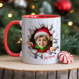 Mug Nom de lutin de Noël amusant avec photo de visage