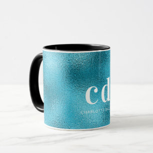 Mug Nom de monogramme blanc bleu océan
