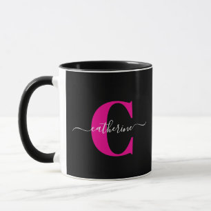 Mug Nom de monogramme de style moderne Black Pink