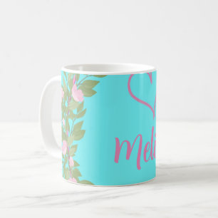 Mug Nom de monogramme féminin moderne rose en écriture
