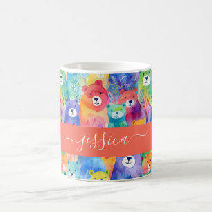 Mug Nom de script de motif porte ours aquarelle modern