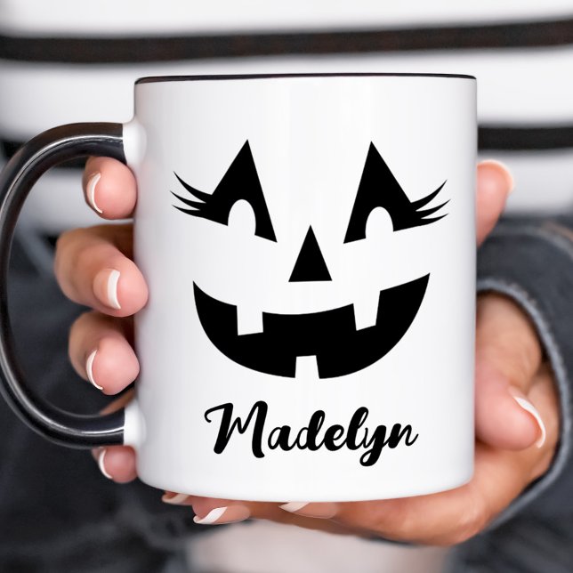 Mug Nom de script Girly Jack O Lantern Halloween (Créateur téléchargé)