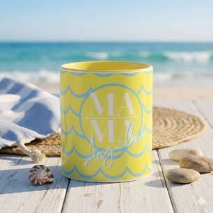 Mug Nom de script MAMA personnalisé jaune bleu Scallop