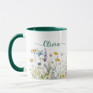 Mug Nom de script personnalisé fleur sauvage
