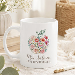 Mug Nom d'enseignant personnalisé Floral Apple
