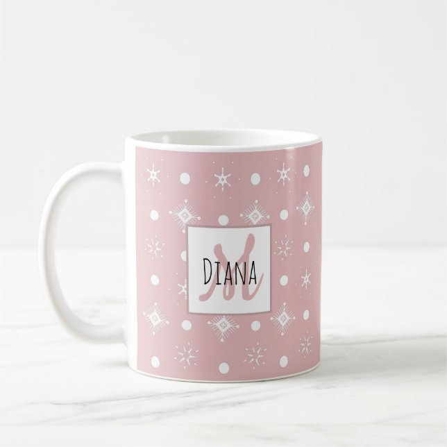 Mug Nom des flocons de neige mignons Monogramme Noël i (Gauche)