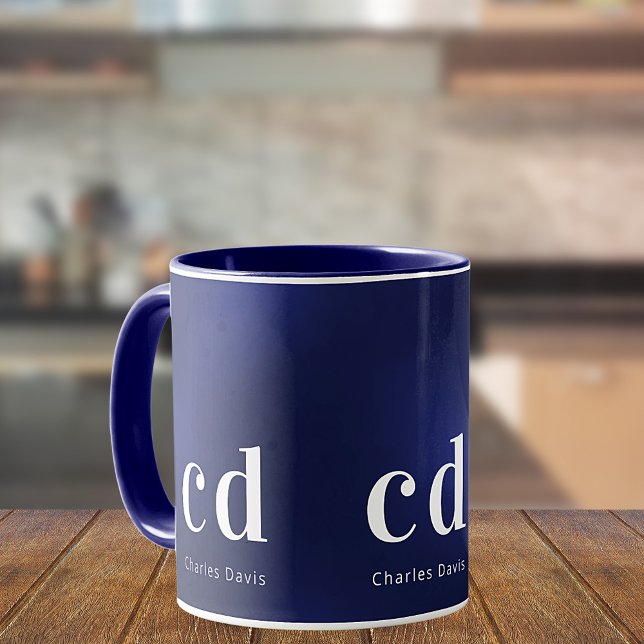 Mug Nom des initiales du monogramme blanc bleu marine (Créateur téléchargé)