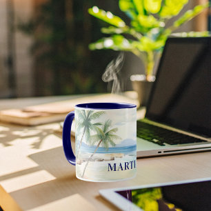 Mug Nom des palmiers de la plage tropicale bleue