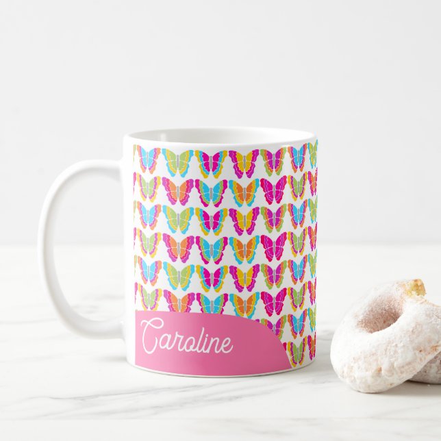 Mug Nom des papillons arc-en-ciel mignon de la fille M (Avec donut)