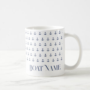 Mug Nom du bateau Ancre nautique Bleu côtier