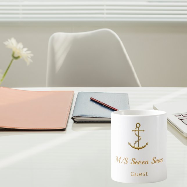 Mug Nom du bateau de yacht d'ancrage en or blanc (Créateur téléchargé)