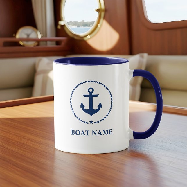 Mug Nom du bateau nautique Ancre corde Bleu (Customize to change text size or text style.)