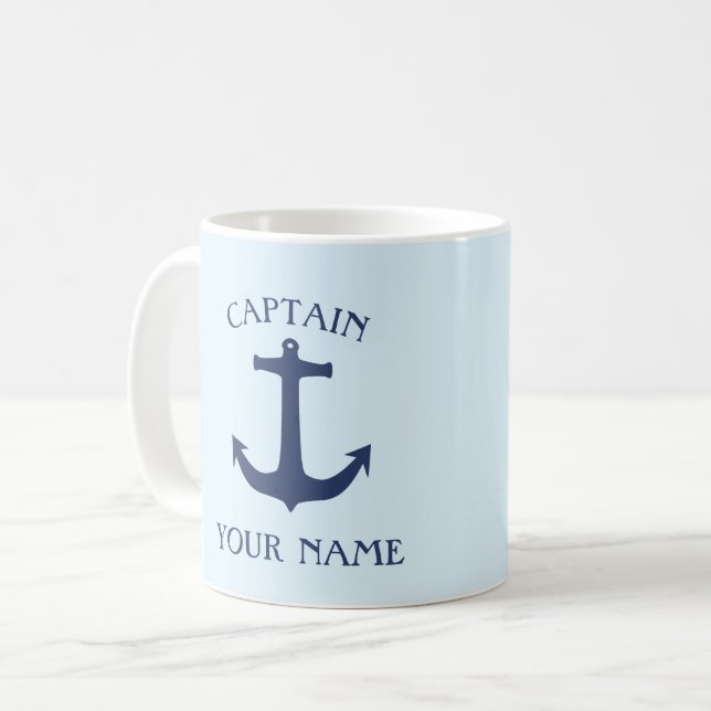 Mug Nom du capitaine de bateau personnalisé ancre mari (Devant gauche)
