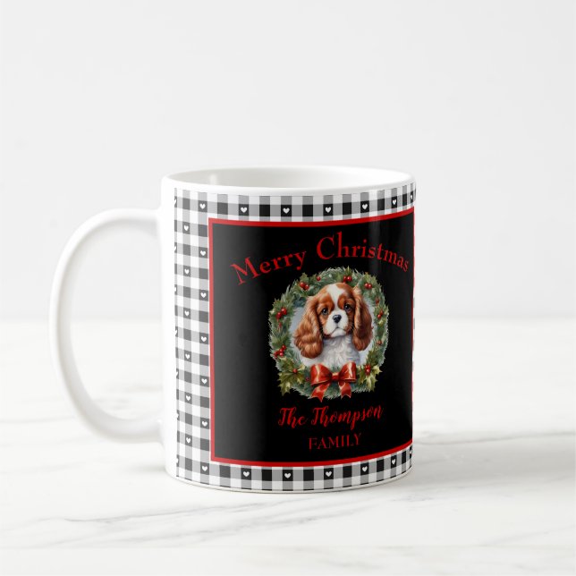 Mug Nom du chien migre Cavalier Charles En vichy Noël (Gauche)