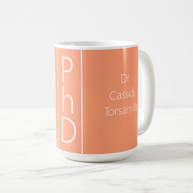 Mug Nom du diplômé Peach White PhD (Devant droit)