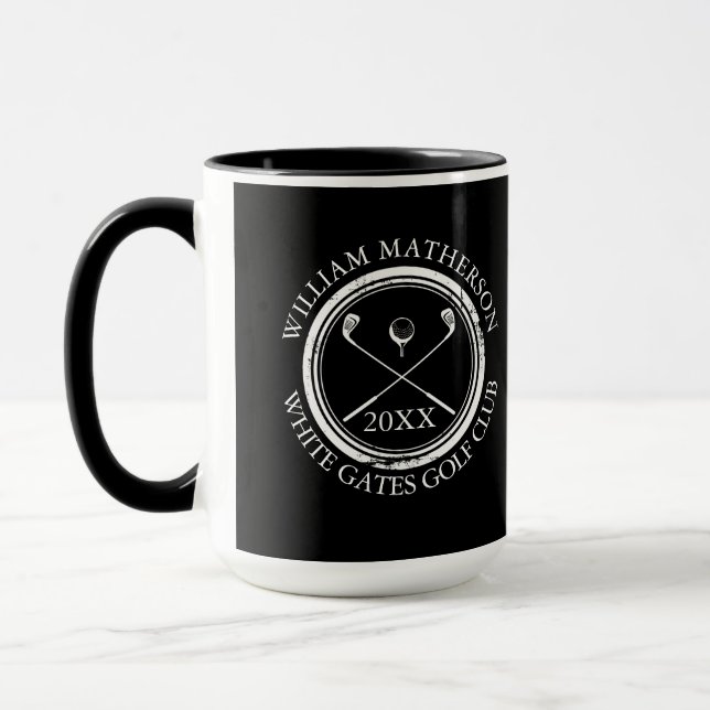 Mug Nom du golfeur et du club Date Noir et blanc (Gauche)