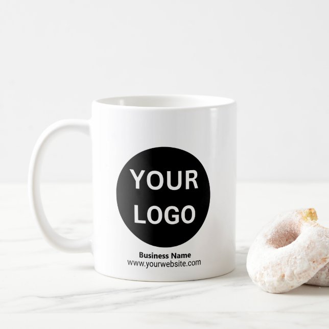 Mug Nom du logo de l'entreprise Site Web noir et blanc (Avec donut)