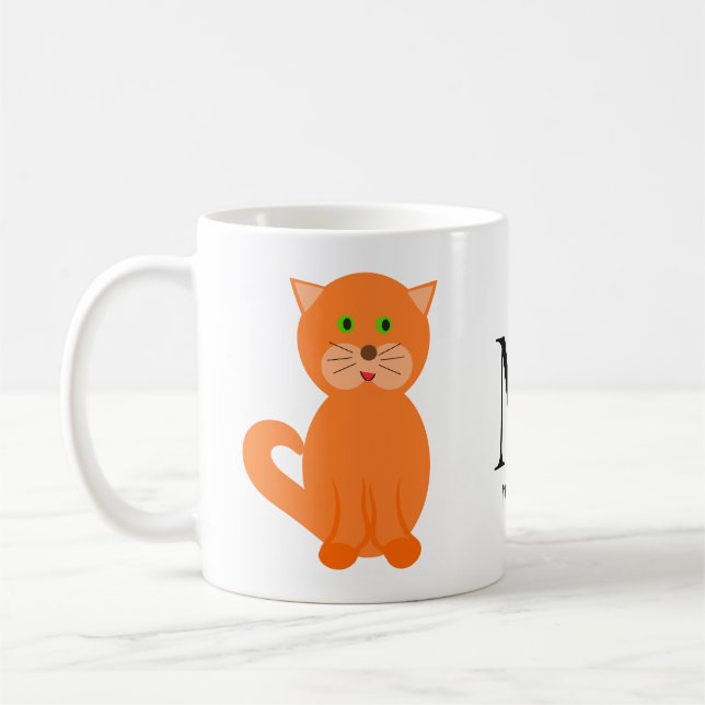 Mug Nom du monogramme de chat orange mignon (Gauche)