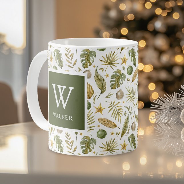 Mug Nom du monogramme de Noël tropical (Créateur téléchargé)