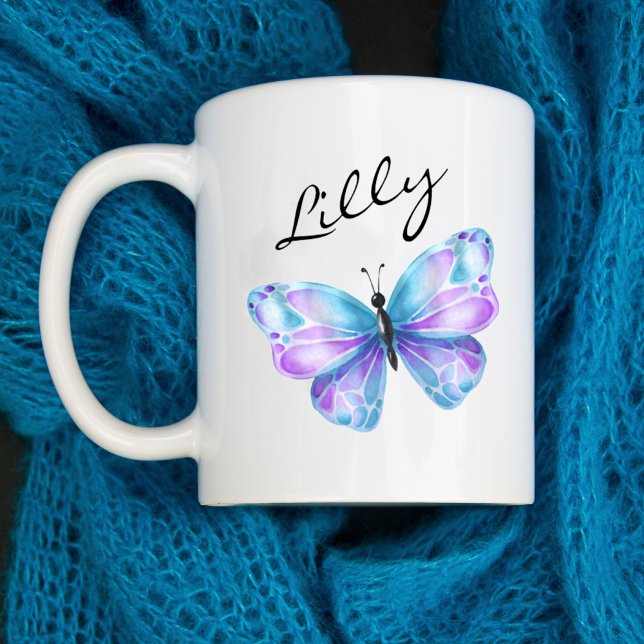 Mug Nom du monogramme du script papillon (Créateur téléchargé)