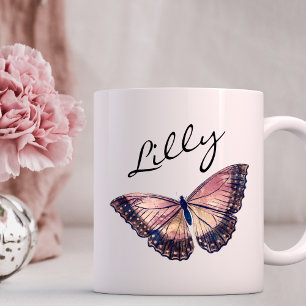 Mug Nom du monogramme du script papillon