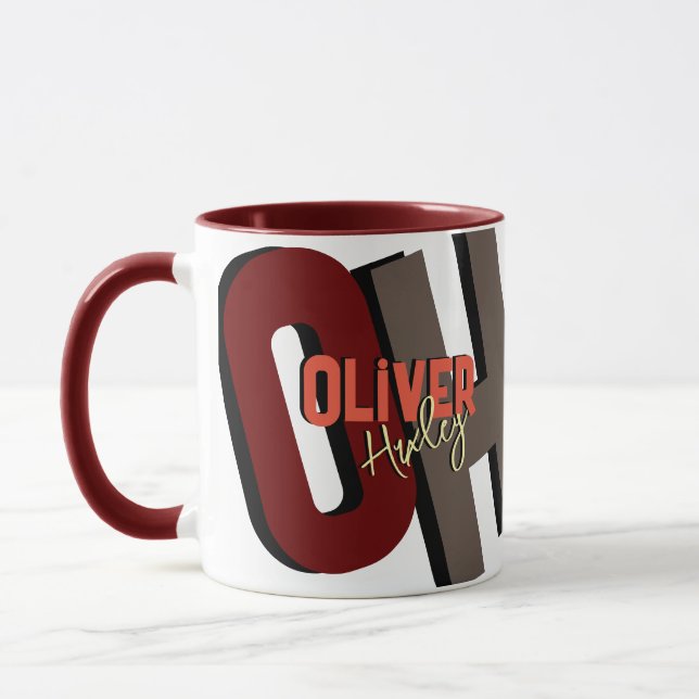 Mug Nom du monogramme en gras avec ombre (Gauche)