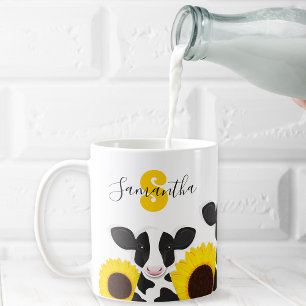 Mug Nom du monogramme Fleur de vache Tournesol