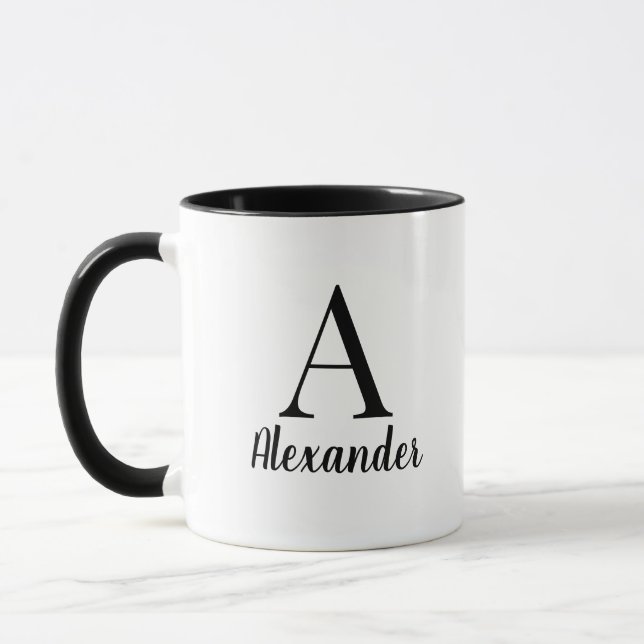 Mug Nom du monogramme noir moderne personnalisé (Gauche)