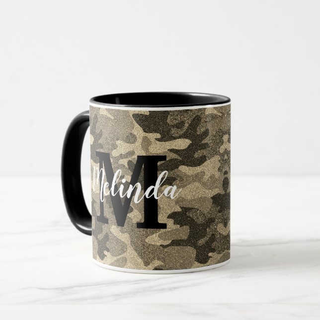Mug Nom du monogramme Parties scintillant d'or Camoufl (Devant gauche)