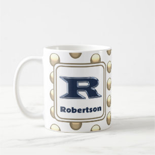 Mug Nom du monogramme Polka Dot Bold Bleu initial
