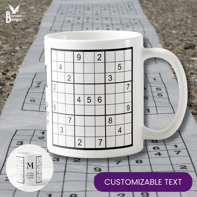 Mug Nom du monogramme Sudoku (Fun SUDOKU monogram mug for the puzzle solver in your life. Customizable text too.)
