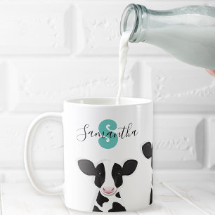 Mug Nom du monogramme Vache Turquoise Noir Blanc