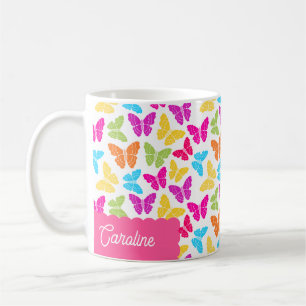 Mug Nom du Motif du papillon arc-en-ciel mignon et vib