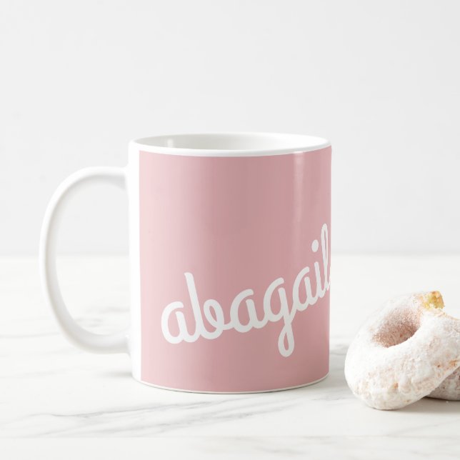 Mug Nom du script Cadeau personnalisé Pink White Coffe (Avec donut)