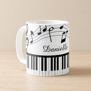 Mug Nom du script de notes de musique de piano Noir Bl