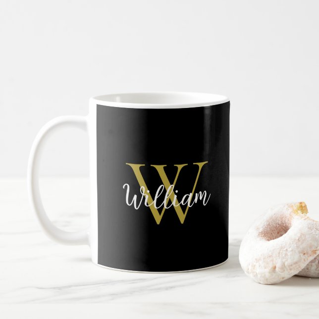 Mug Nom du script Monogramme moderne (Avec donut)